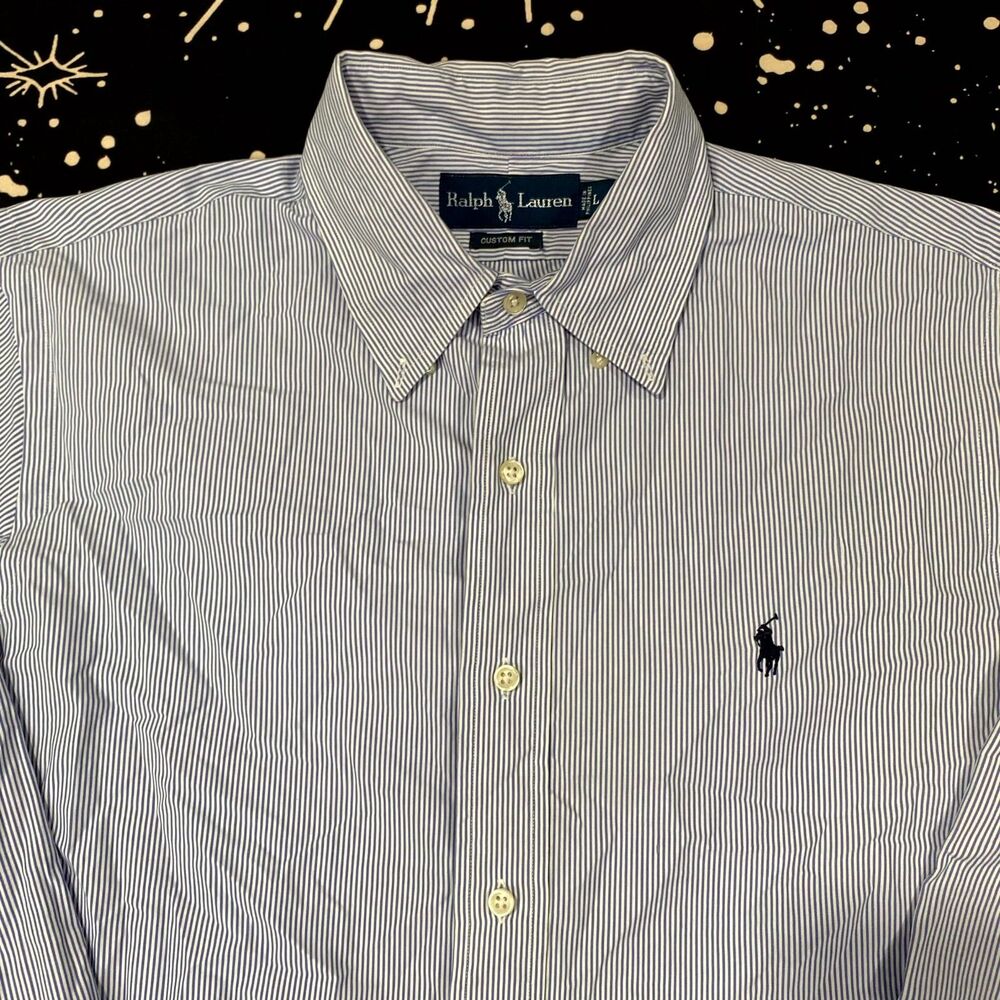 Ralph Lauren Shirt Men's L Blue Button Down Striped Collared Business Preppy